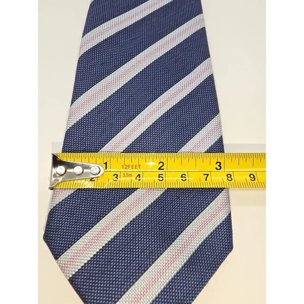 Banana Republic Men's Polyblend Necktie Designer Striped Blue Pink 57
